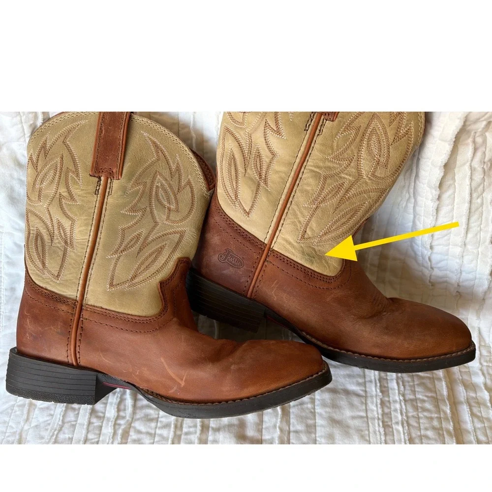 Justin Western Jr Canter Boots Brown Tan Leather Square Toe Kids 5.5D